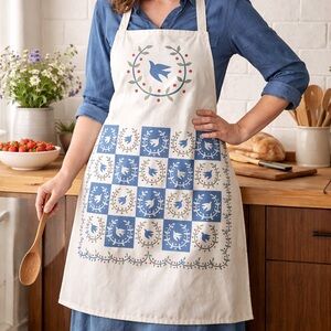 JONES NEW YORK Block Print American Folk Art Print Apron #10102510